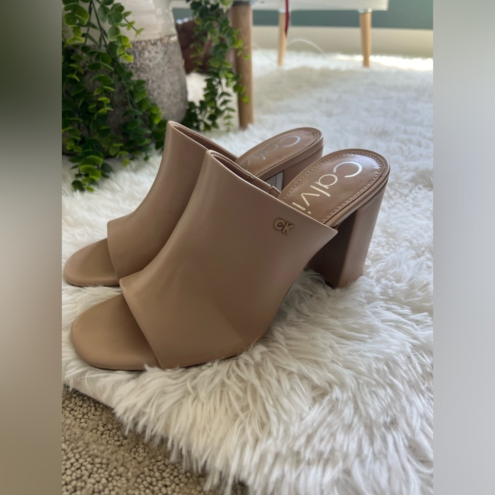 Calvin Klein Square Toe Block Heels | Light Tan | Size 7